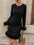 Women‘s Black Cocktail Dress Mini Long Sleeve Faux Fur Trim